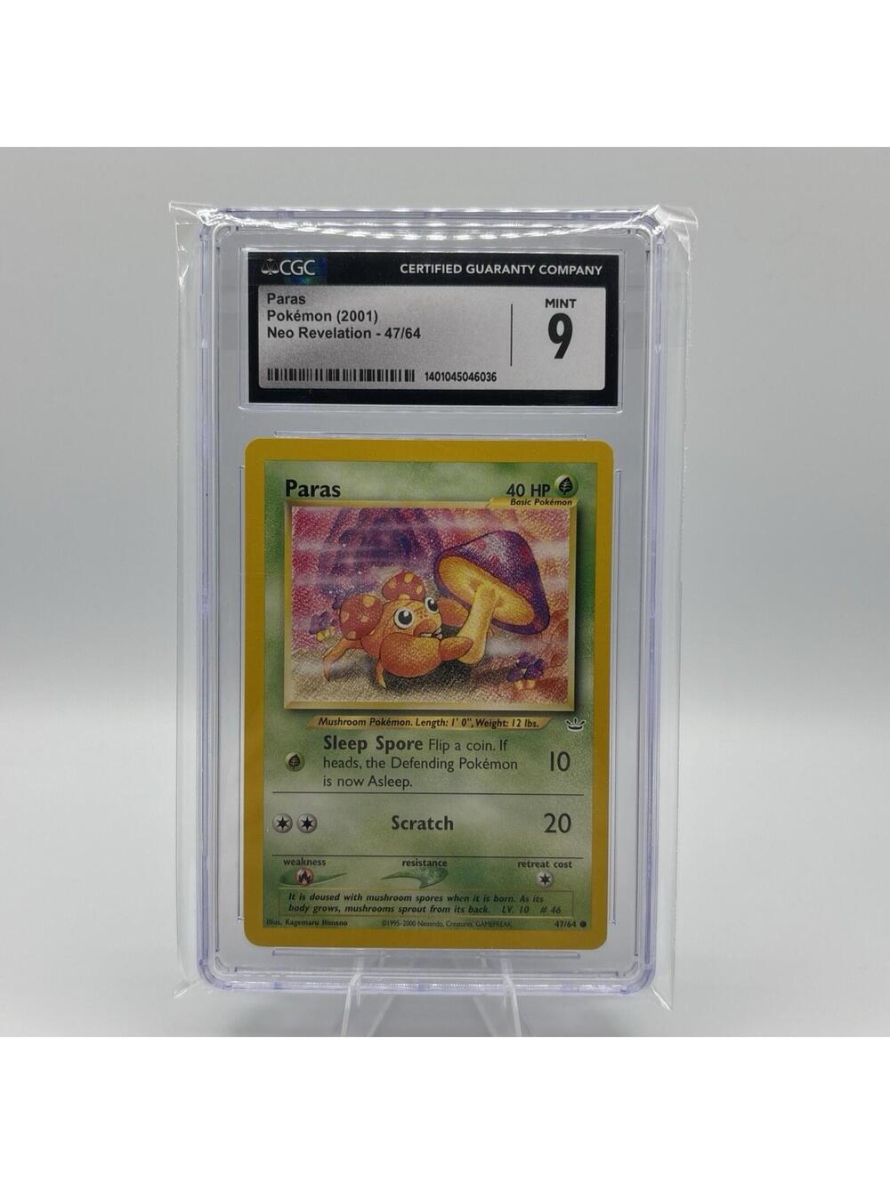 CGC 9 MINT Pokemon 2001 Neo Revelation 47/64 Paras Card Graded Slab